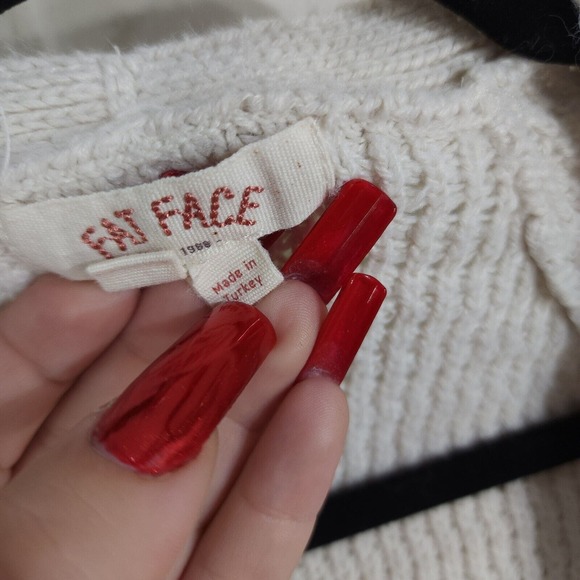 Fat Face Cardigan Sweater Womens 8 White Long Sleeve Pockets Open Front Knit - Picture 9 of 10